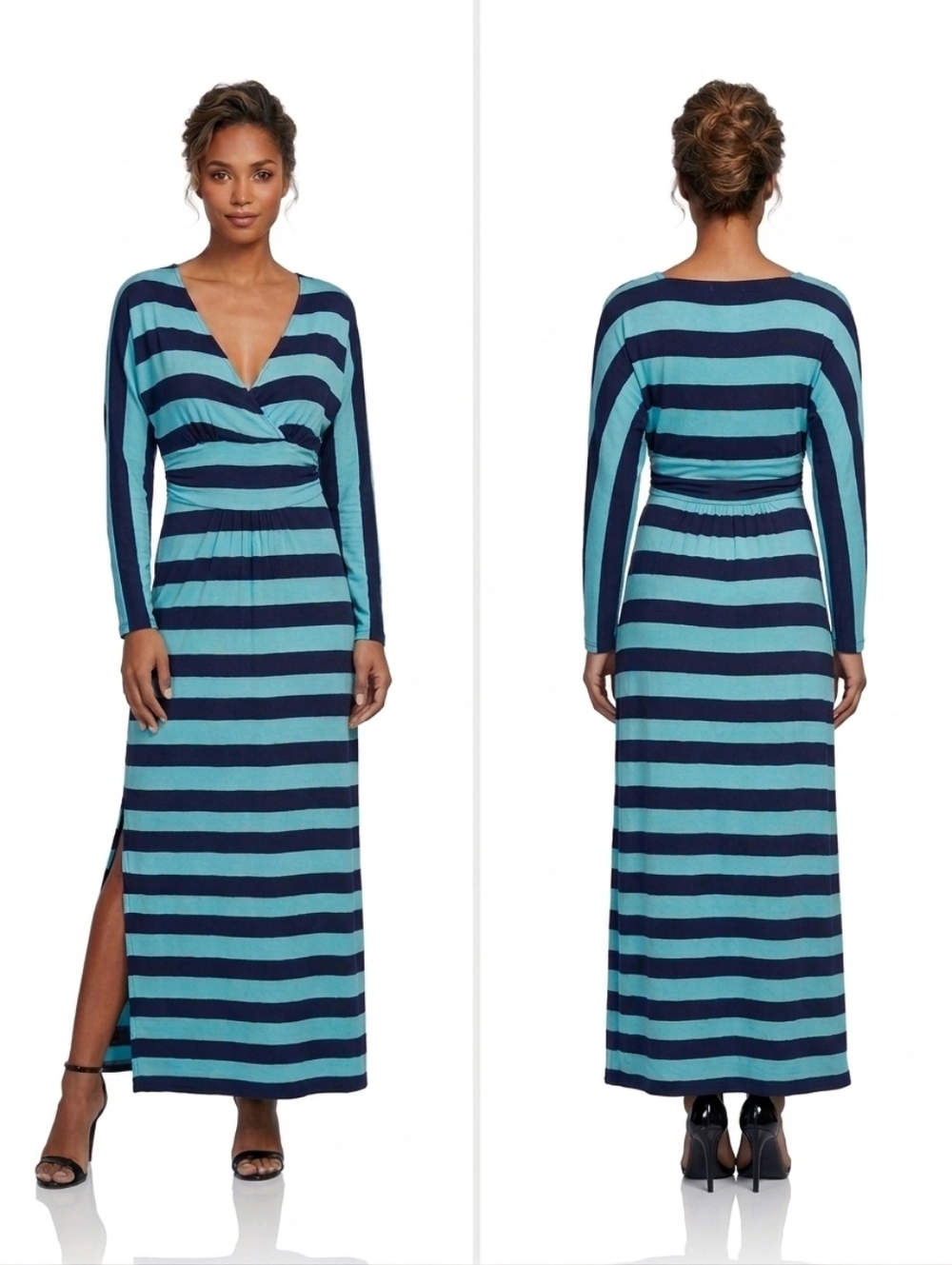 Lilly Pulitzer Women' Striped Blue and Navy Blue Side Slit Maxi Dress